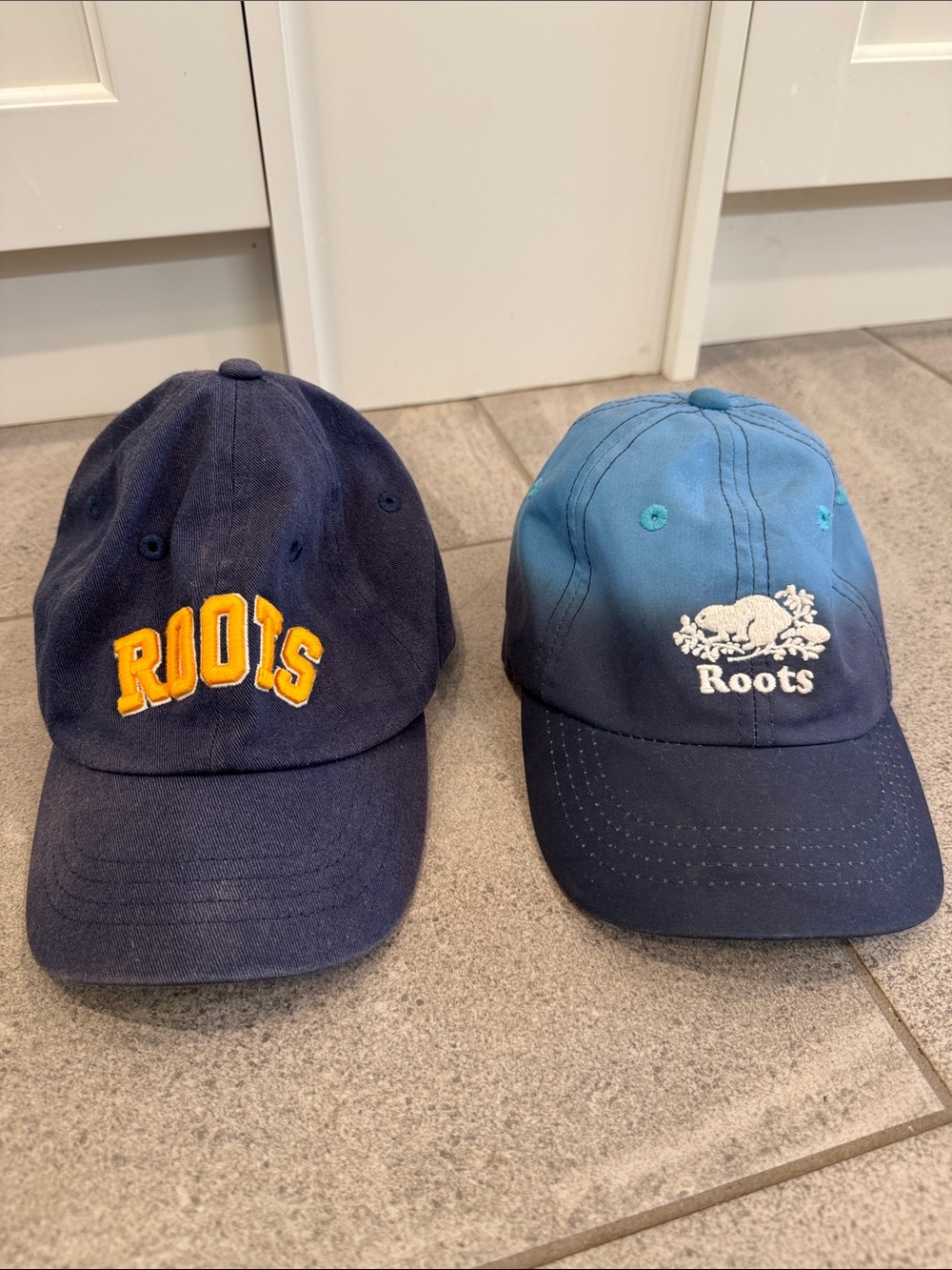 Roots Boys Navy & Light Blue Embroidered Logo Baseball Caps, Sz 3-5 Y